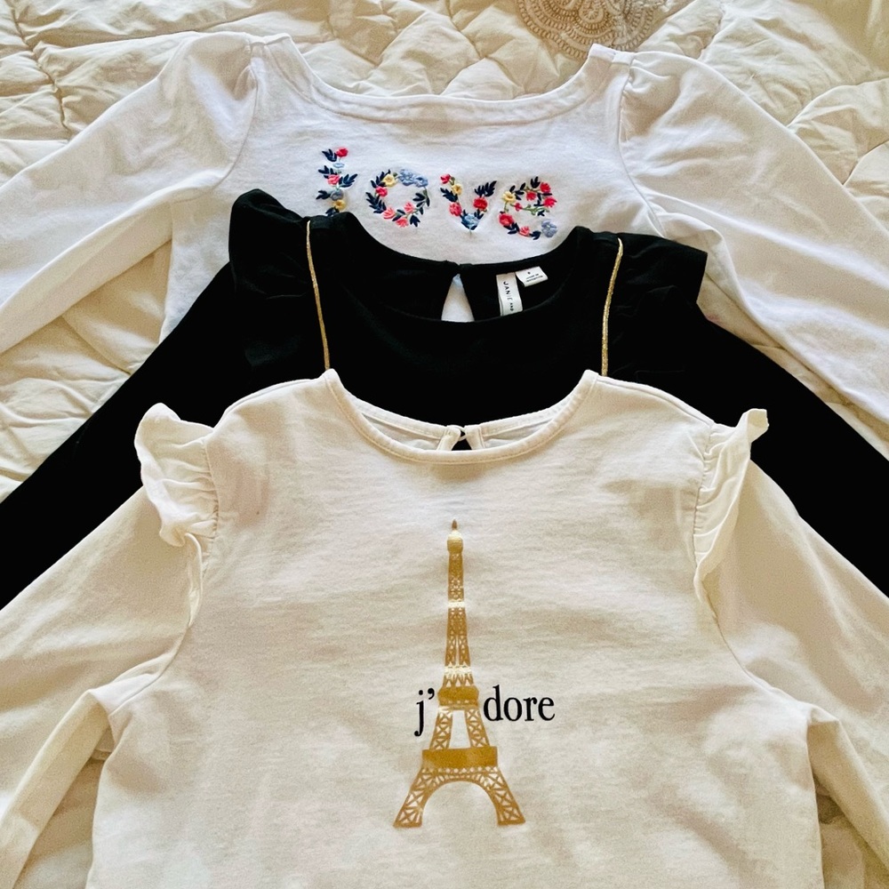 Bundle 3 Janie and Jack - LOVE embroidered, Paris Eiffel Tower, Black Ruffle